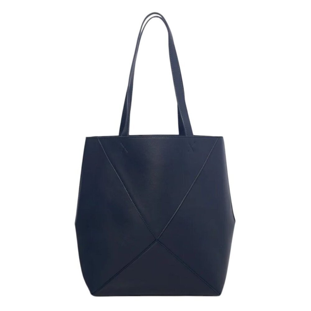 WALTER BAKER x CURATEUR Kate Tote Structured Luxe Vegan‎ Leather Bag Navy Blue